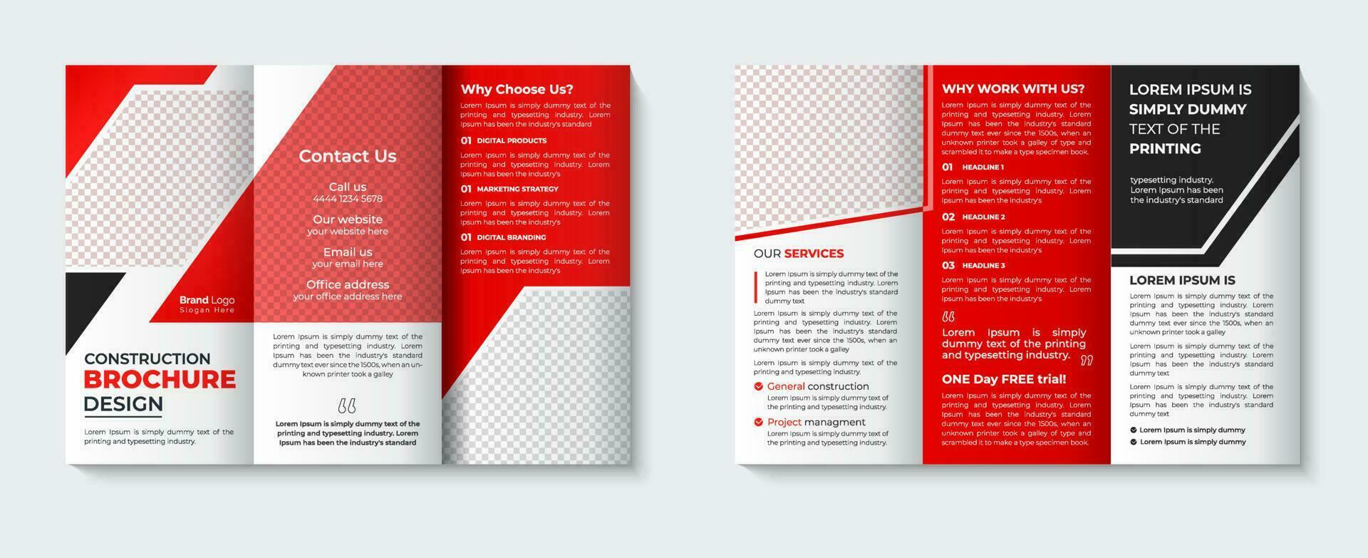 Tri fold brochure design with professional red background template pro download vector