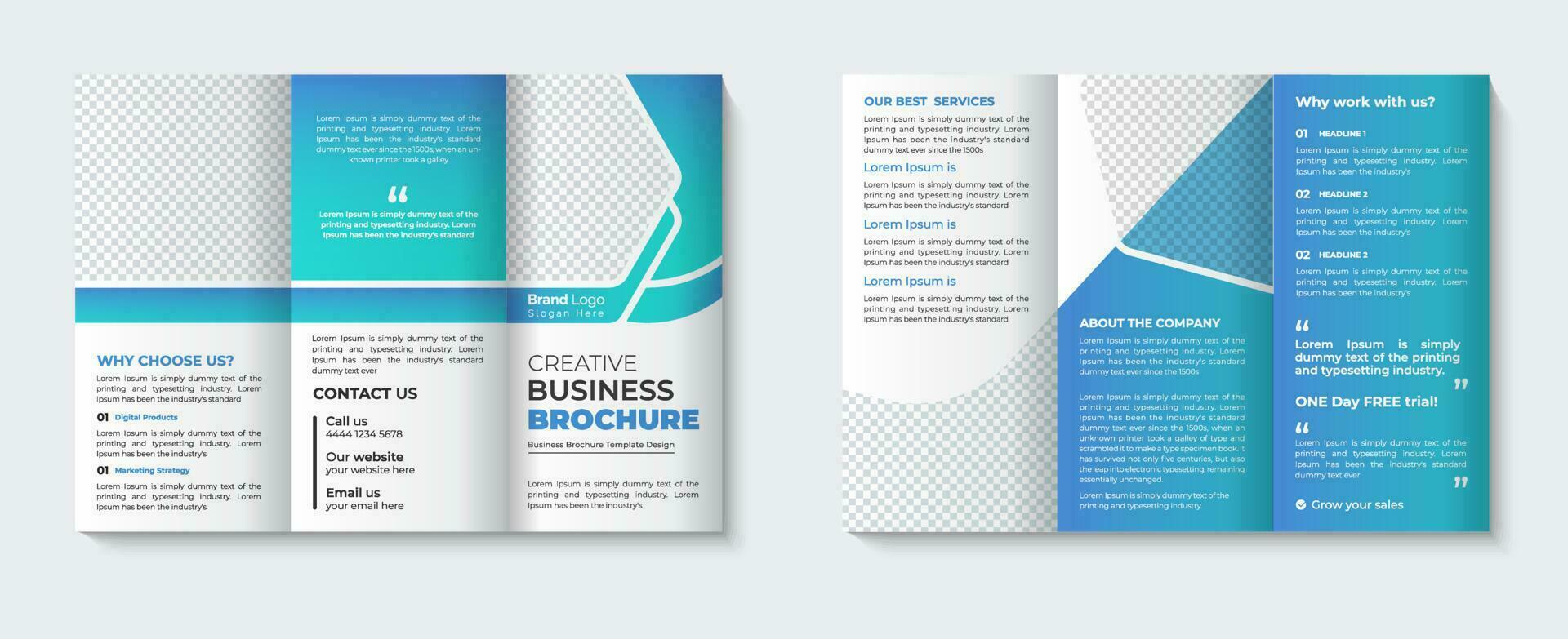 Tri fold brochure design with professional background template pro download vector