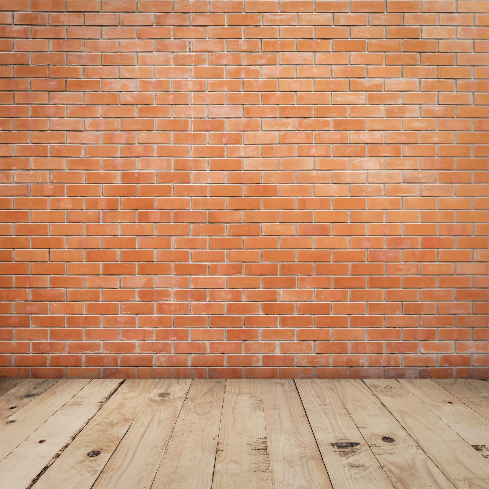 Old red brick wall and wood floor background and texture with copy