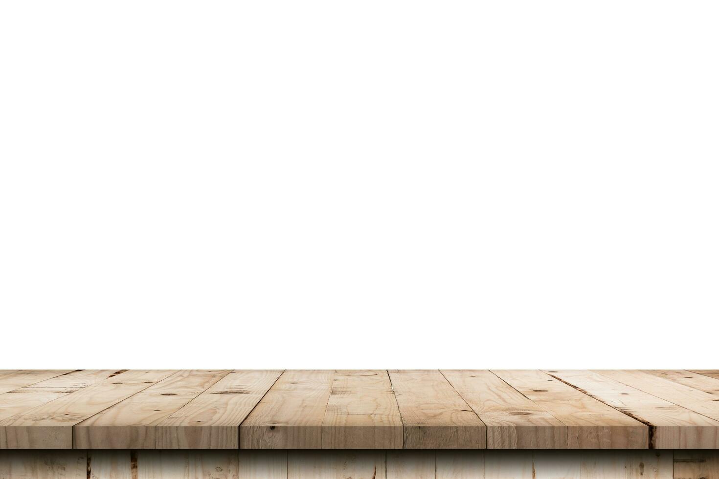 Empty wood table on isolate white background and display montage with copy space for product. photo