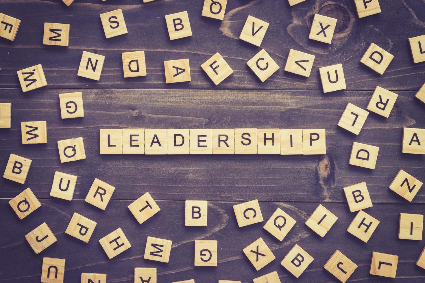 Leadership word wood block on table for business concept. photo