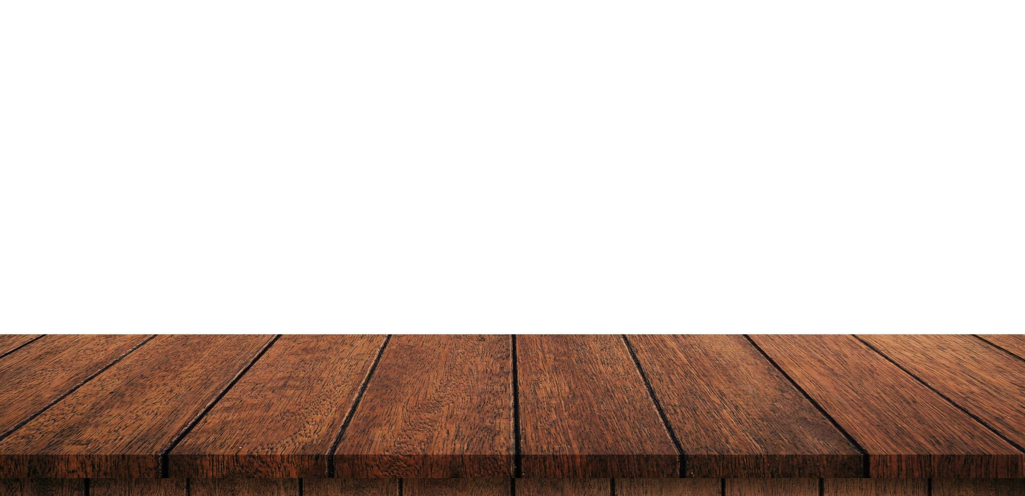 Empty wood table on isolate white background and display montage with copy space for product. photo