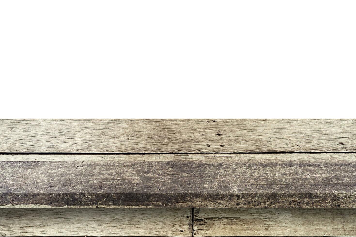 Empty wood table on isolate white background and display montage with copy space for product. photo