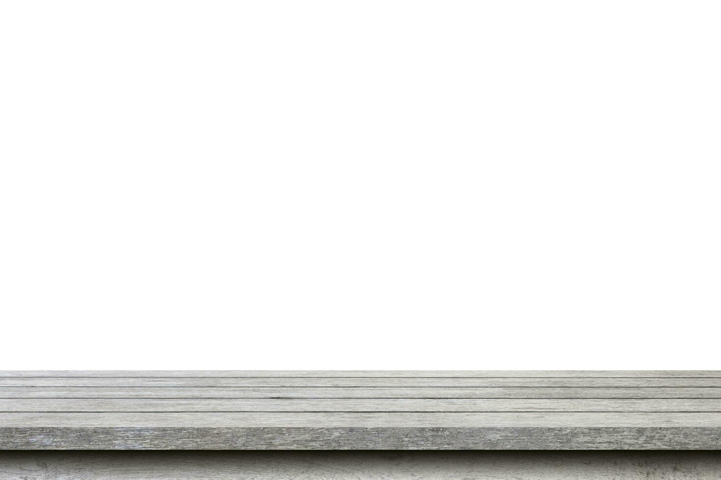 Empty wood table on isolate white background and display montage with copy space for product. photo