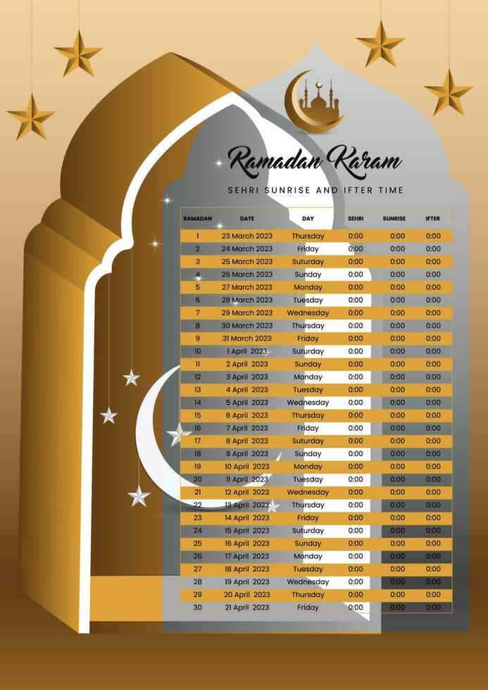 Ramadán hora 2023 calendario tema modelo en vector. calendario, vector