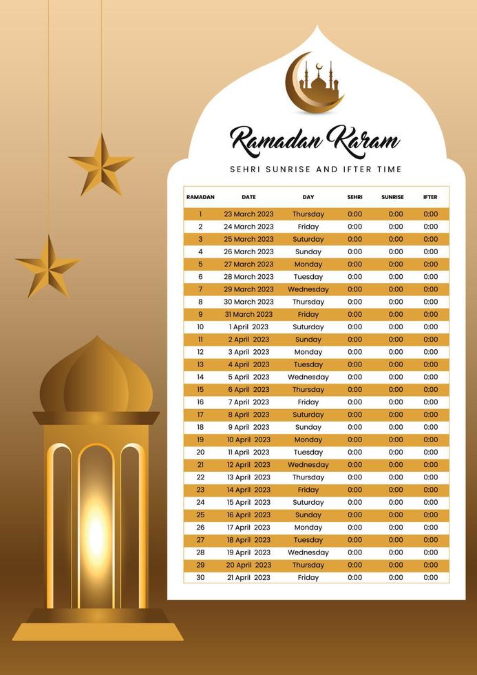 Ramadán hora 2023 calendario tema modelo en vector. calendario, vector