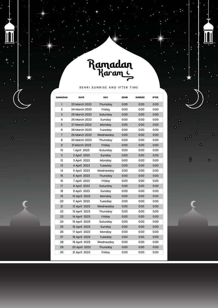 Ramadán hora 2023 calendario tema modelo en vector. calendario, vector