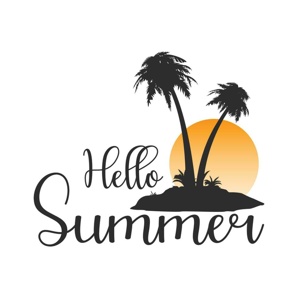 Hello Summer with Palm tree island premium vector illustration