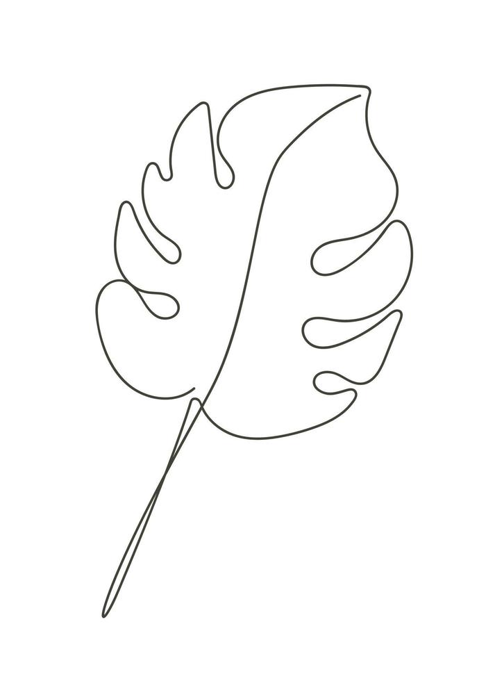 One line drawing vector monstera leaf. Modern single line art. Good for home decor such as posters, wall art.