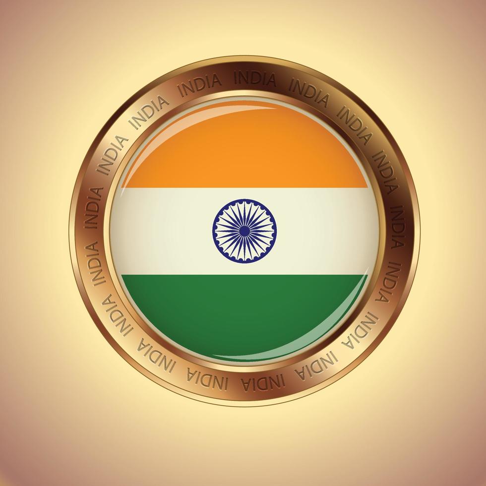 A round gold medal with the Indian flag on it vector