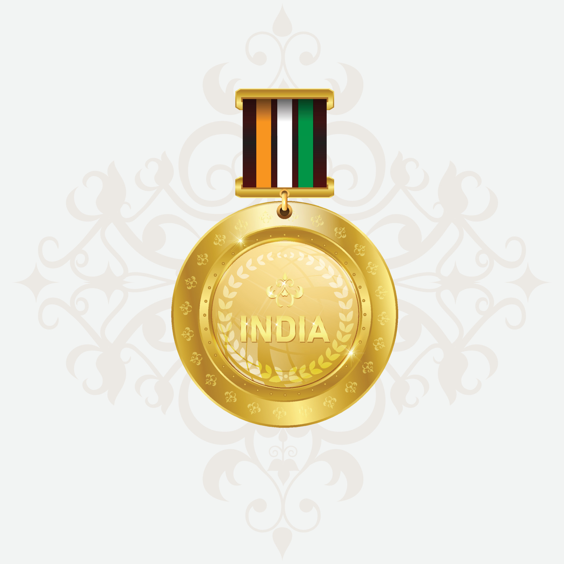 India national flag gold first place winners medal. 20668297 Vector Art