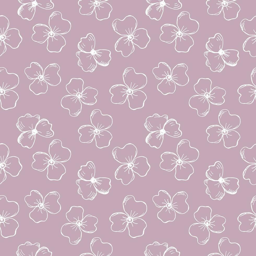 Delicate seamless repeating pattern with violet on a light lilac background, floral motif. Hand drawn leaves in a pattern for design, textile, wrapping paper and packaging design vector