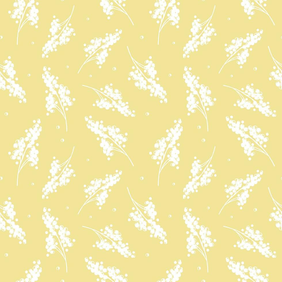 Cute seamless repeat pattern with mimosa flowers on yellow background, fresh spring floral motif. Acacia pattern in pattern for textile, wrapping paper and packaging design. vector