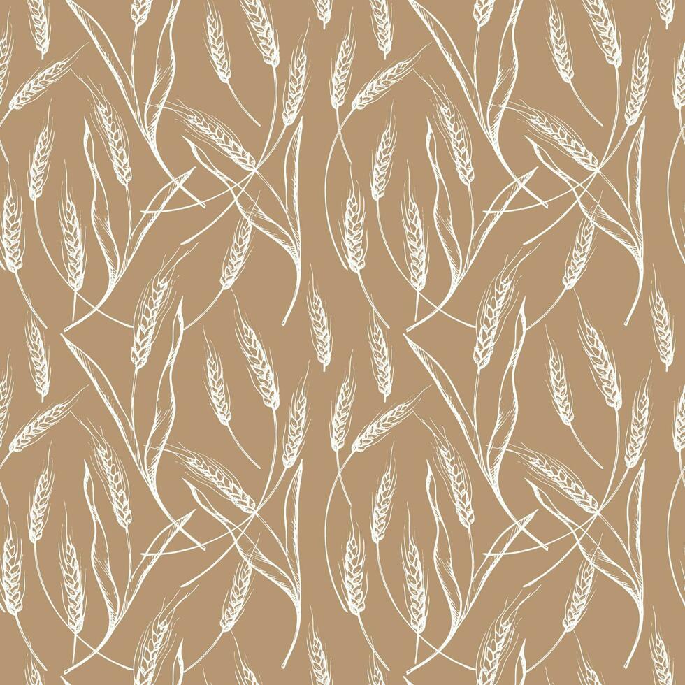 linda sin costura repitiendo modelo con orejas de trigo en un beige antecedentes. floral ornamento con un oído de trigo. dibujado por mano. delicado patrón, minimalista estil vector