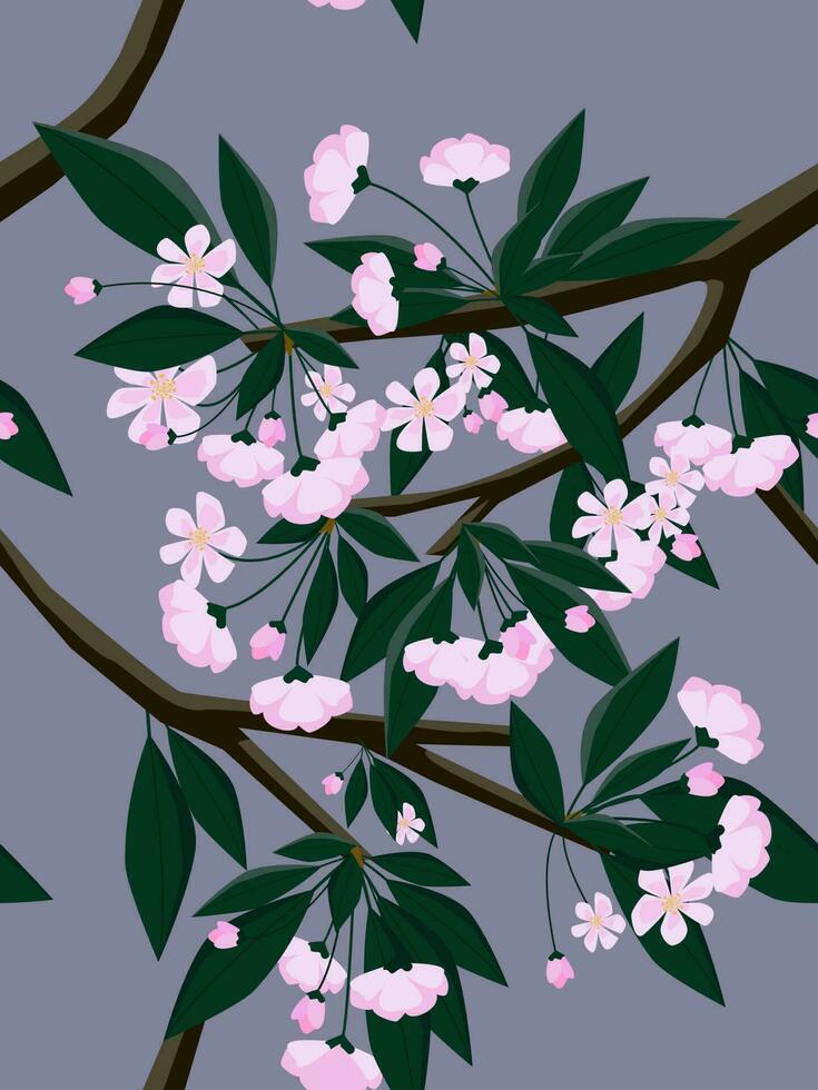 Sakura blossom branch isolated. Seamless pattern. Flat vector illustration