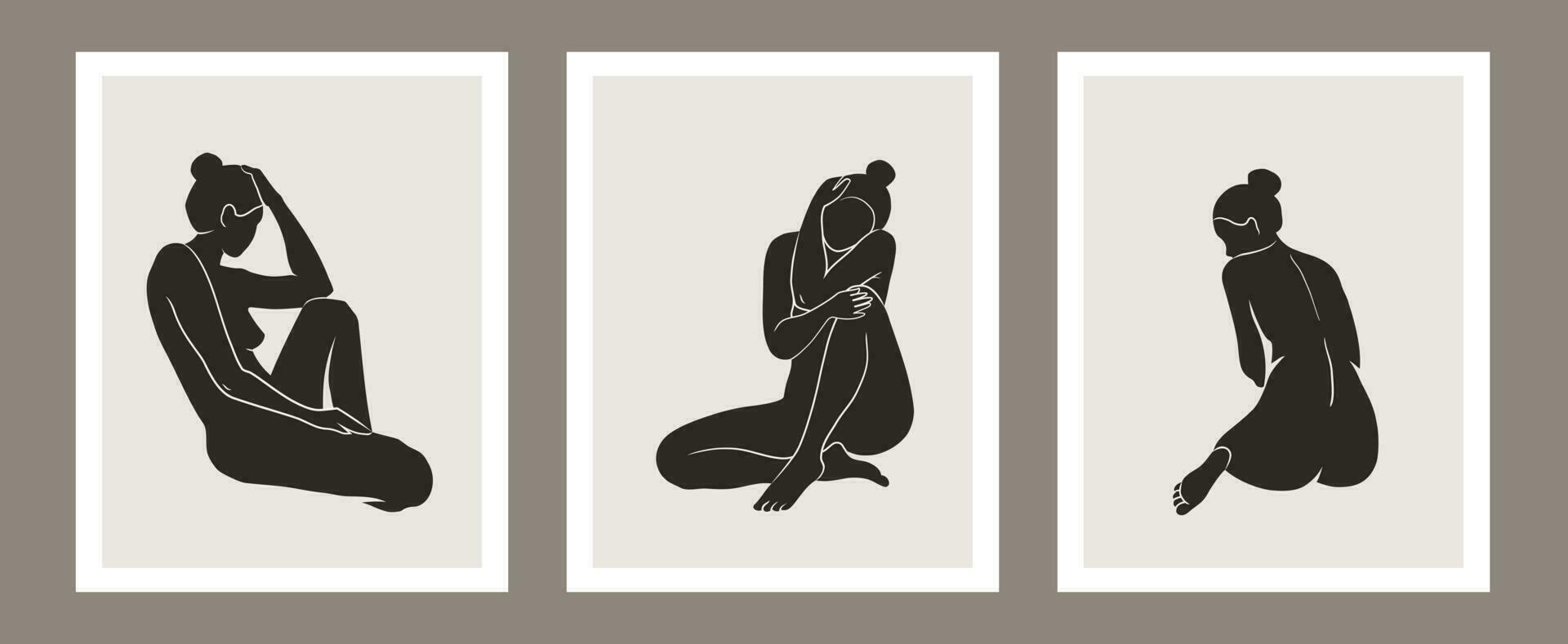 Set of female figures posters. Feminine concept. Abstract body art design for print,wall decor, cover, wallpaper. vector