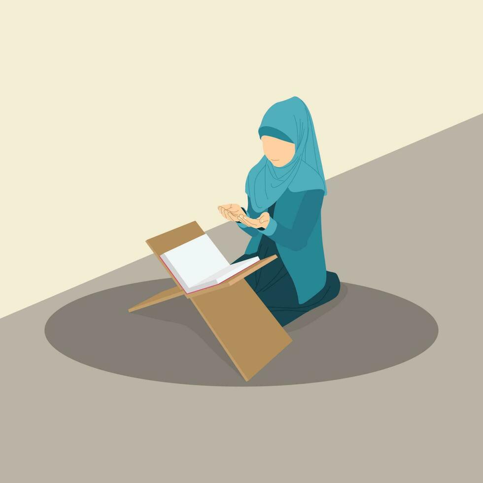 Ramadan background with a woman reading the Qur'an vector