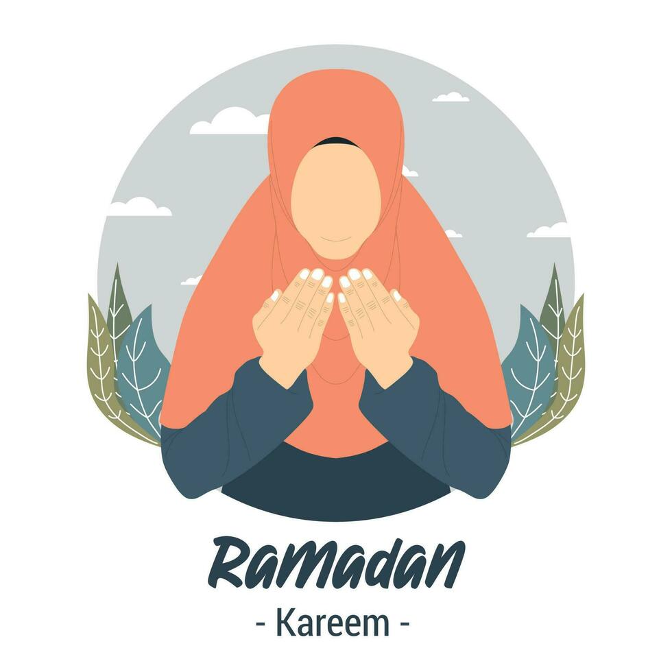 Women muslim pray gesture greeting ramadan kareem vector