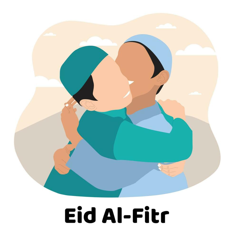 muslim children friendship greeting gesture hug vector