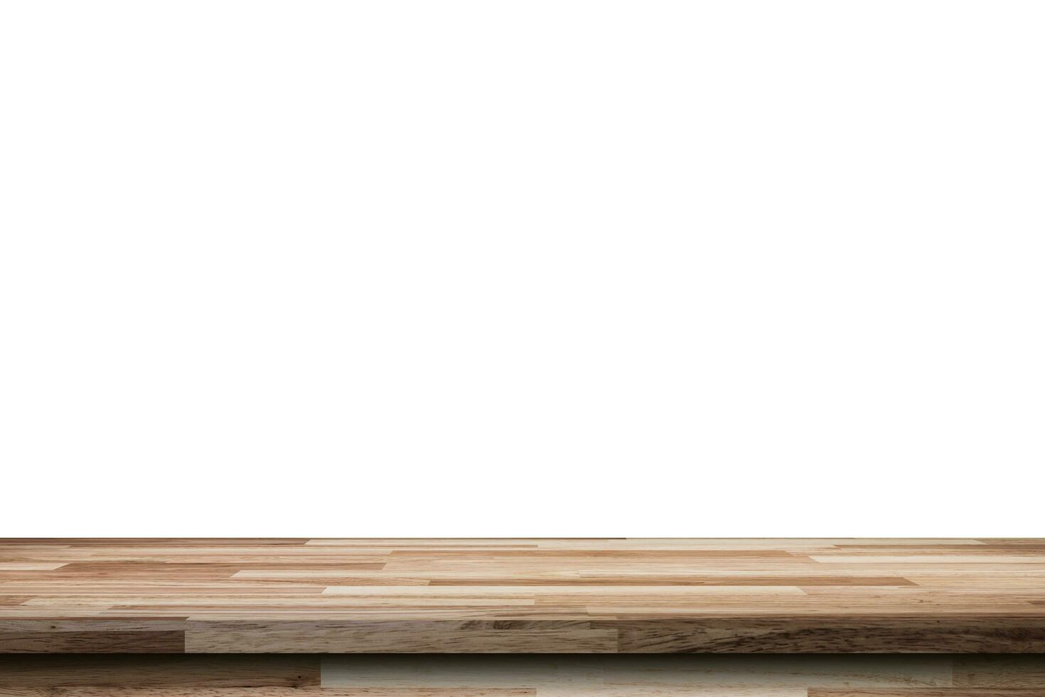 Empty wood table on isolate white background and display montage with copy space for product. photo