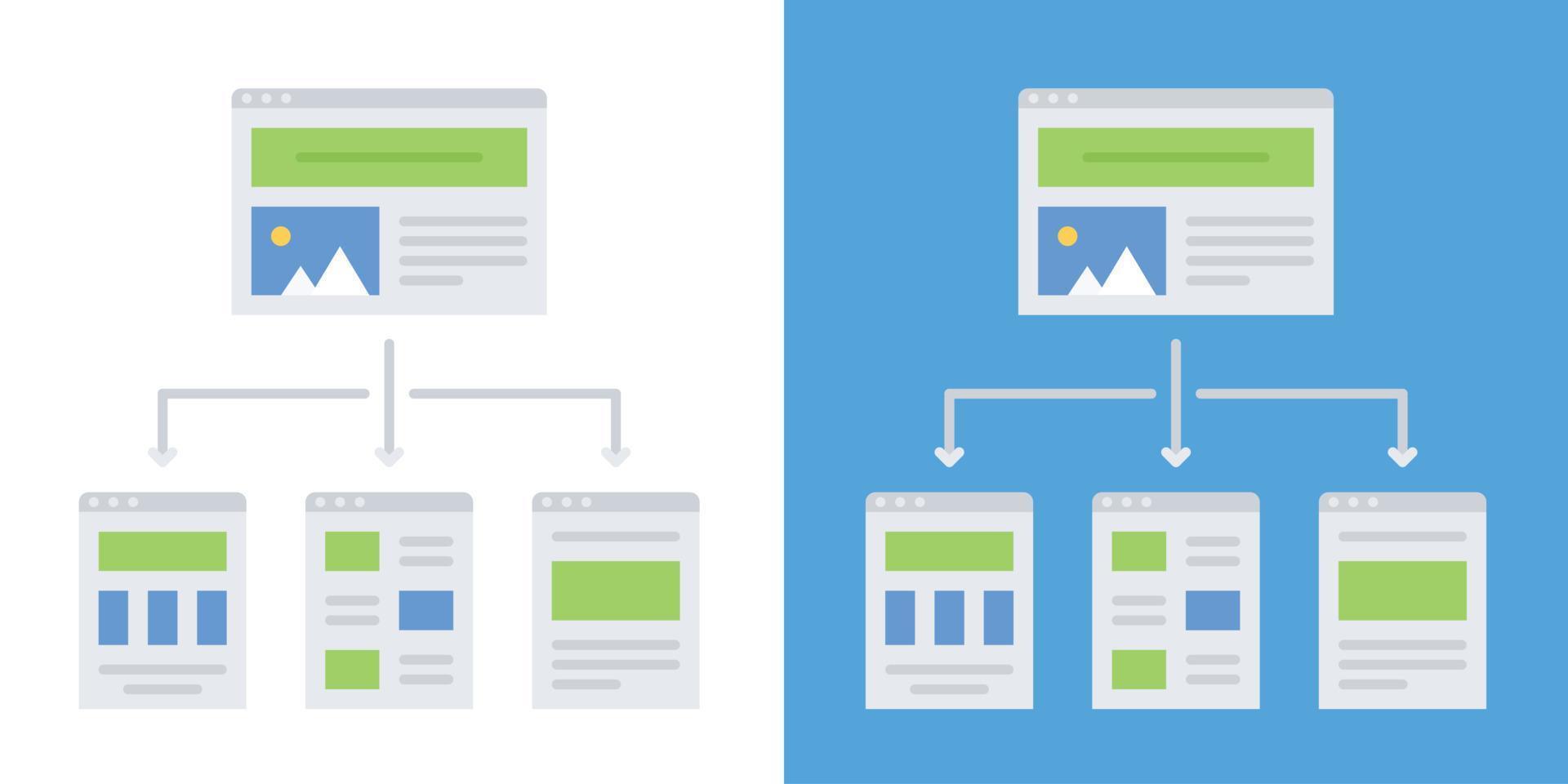 Flat vector design of web design structure and layout, Wireframe information structure and description of the user's interaction, vector illustration of website, structure, page, interface, website