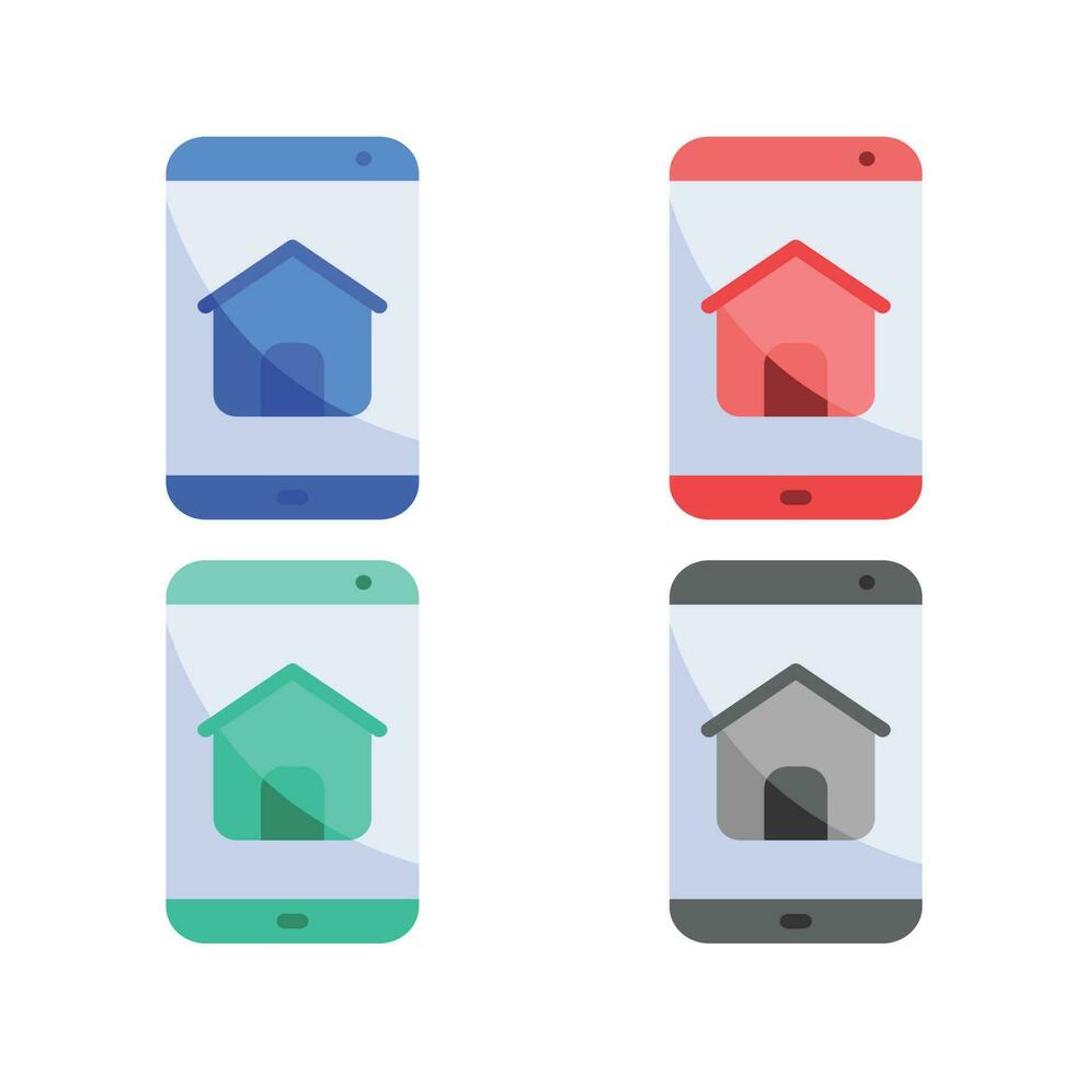 teléfono inteligente servicios icono, móvil teléfono icono, móvil tecnología, hogar icono, móvil hogar plano icono ilustración en múltiple colores vector