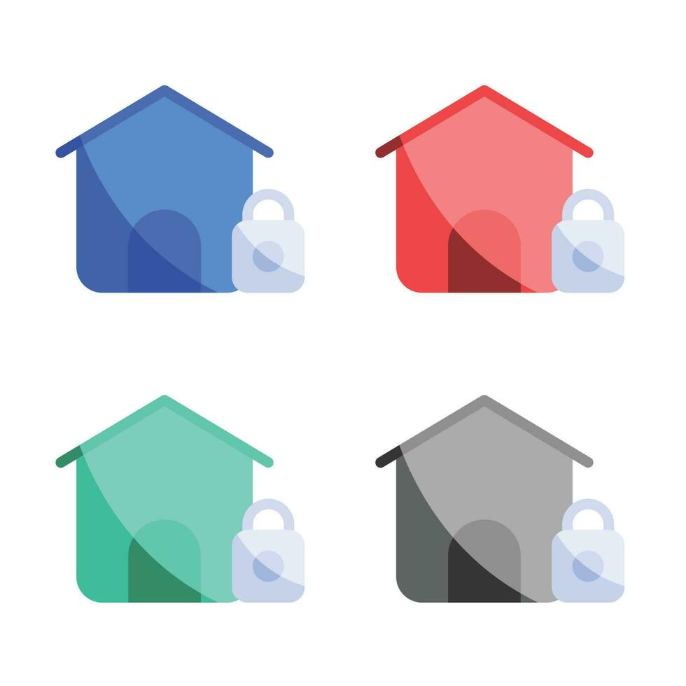 seguro hogar icono, bloqueado casa icono, la seguridad de hogar icono, familia casa icono, y casa seguridad bloquear íconos en múltiple colores vector