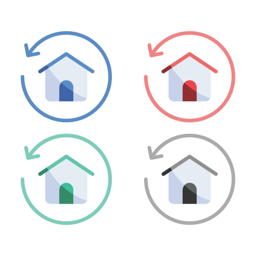 casa girar icono, casa en circular flechas, hogar con flecha icono, hogar renovación vector icono, actualizar casa íconos en múltiple colores