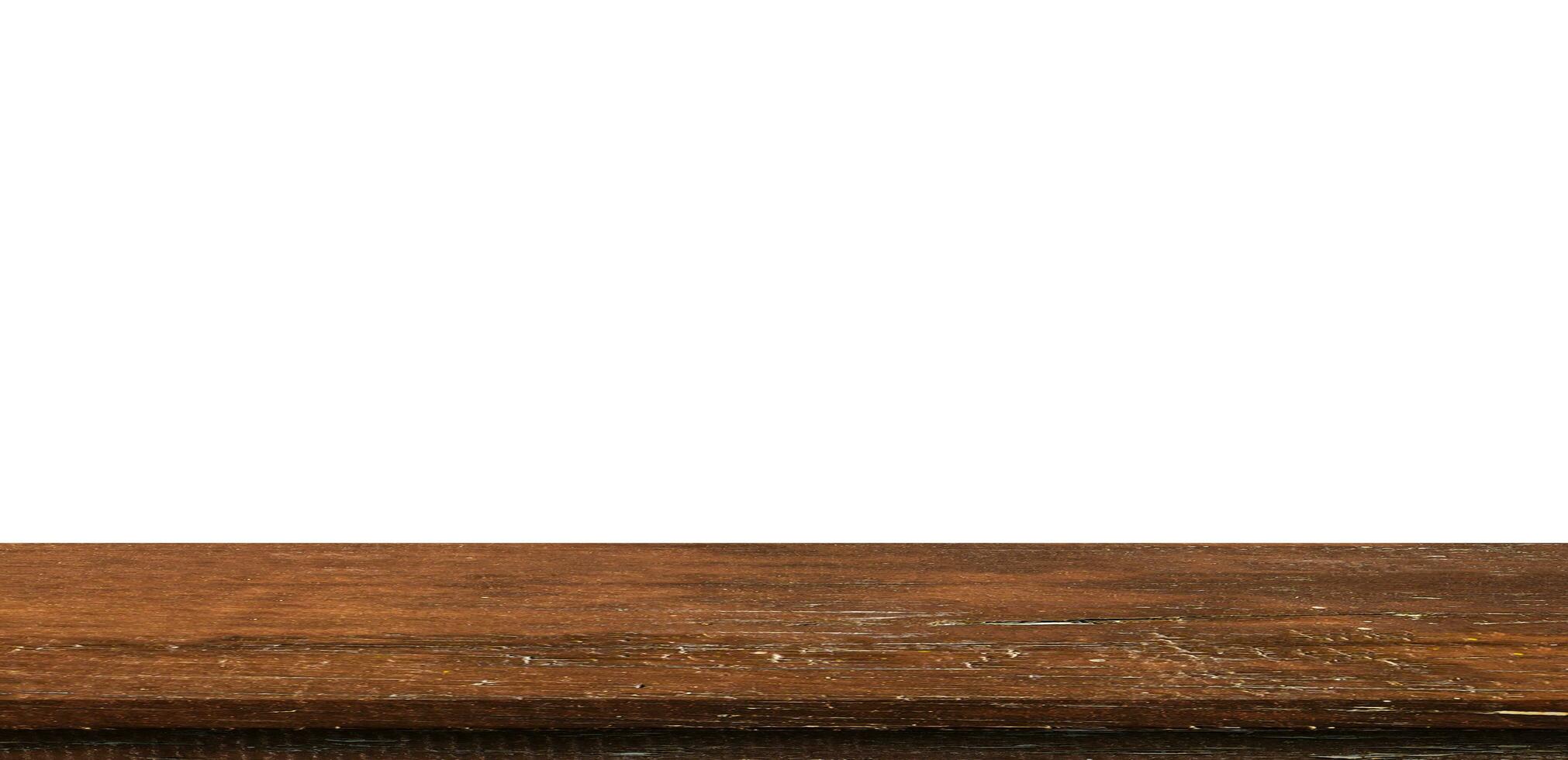 Empty wood table on isolate white background and display montage with copy space for product. photo