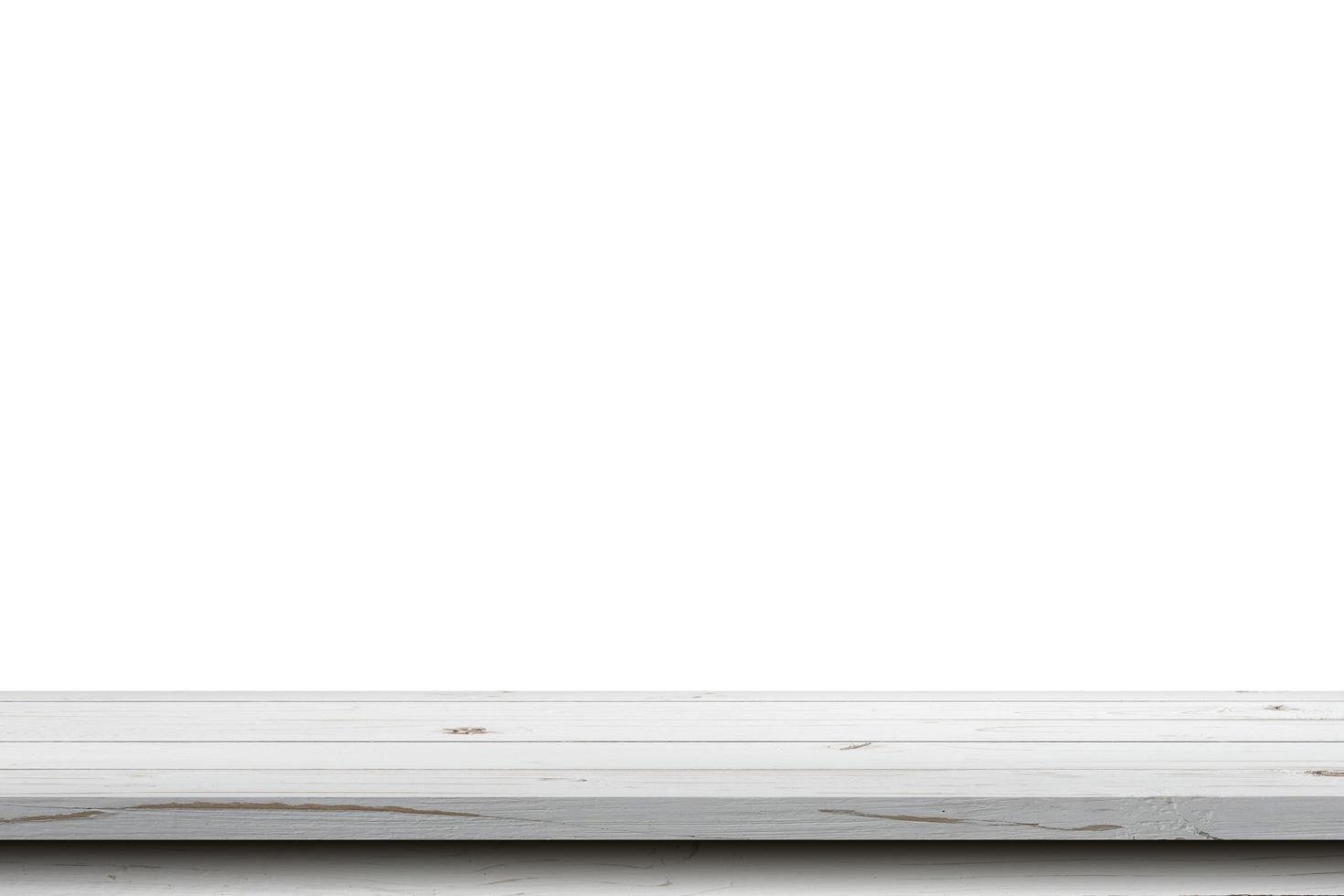Empty wood table on isolate white background and display montage with copy space for product. photo