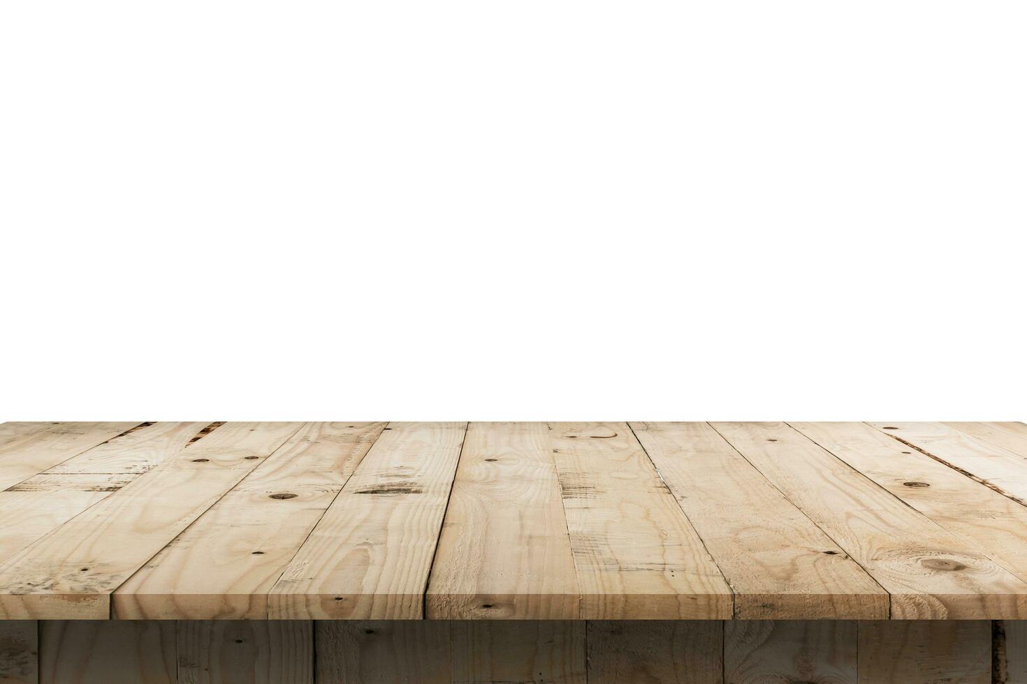 Empty wood table on isolated white background with display montage for product. photo