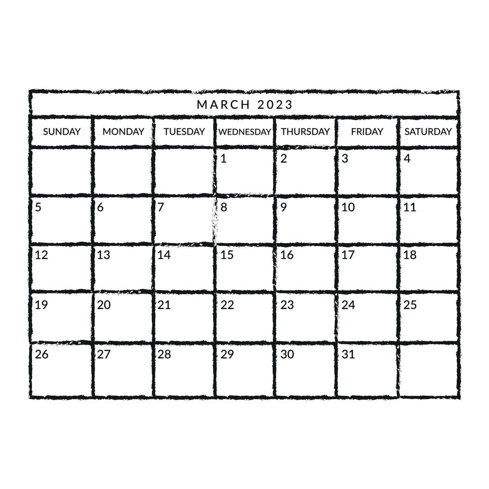 calendar March 2023 - vector illustration sketch hand drawn with black lines, isolated on white background