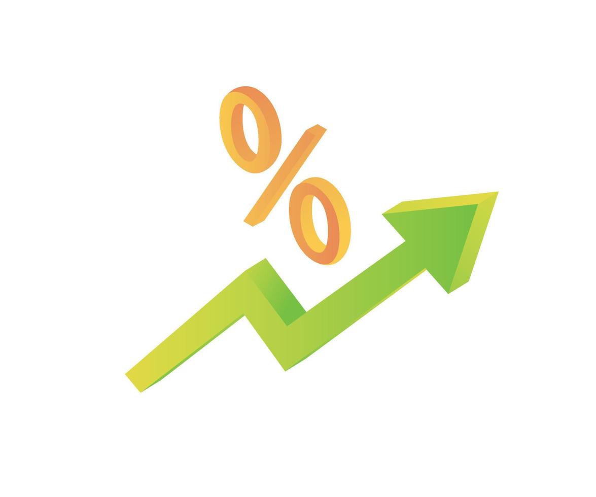 Isometric style icon of up arrow and percent isolated on white background vector