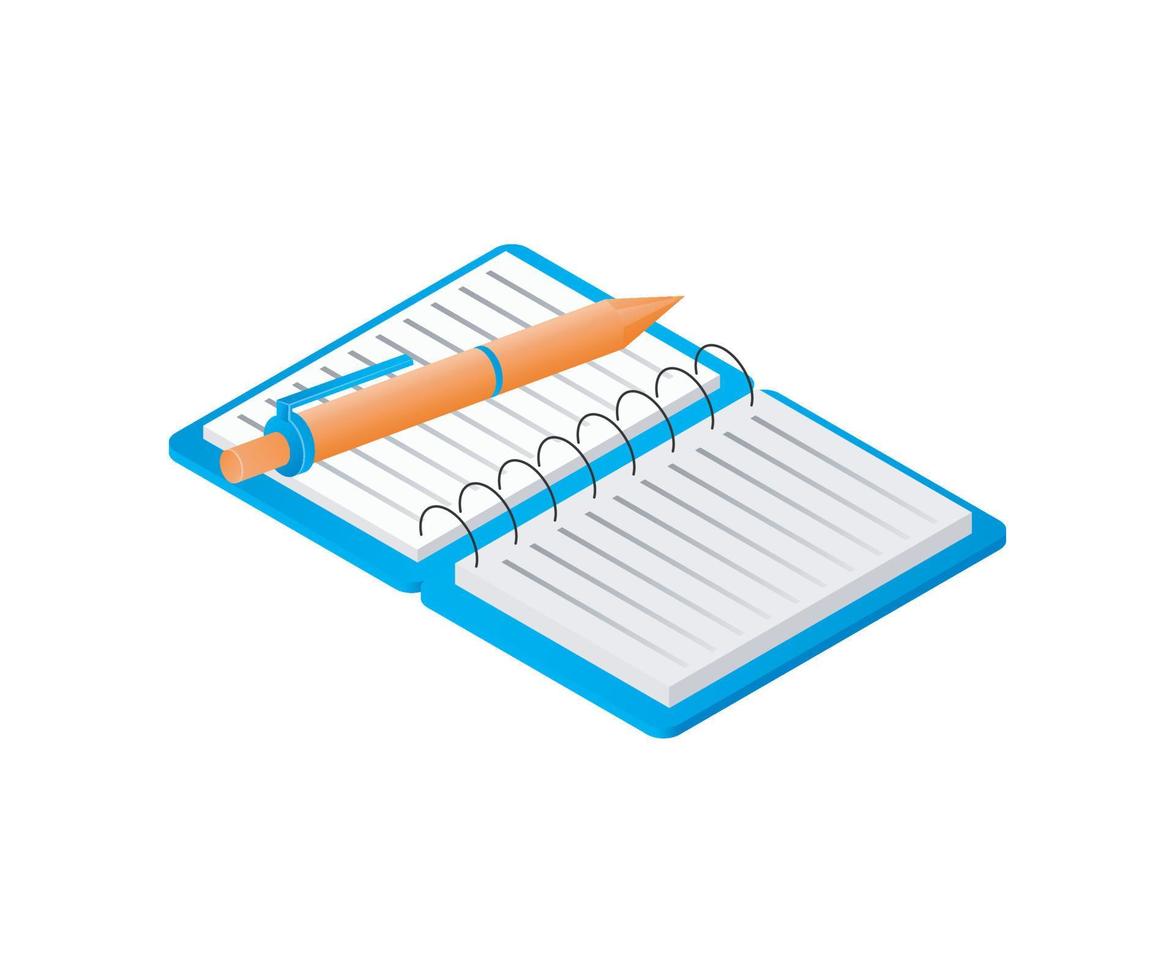 Isometric style icon of book and pen isolated on white background vector