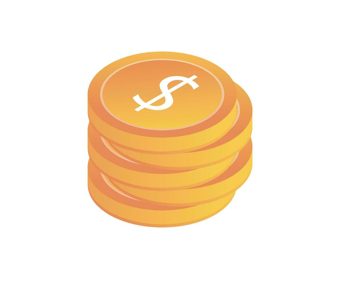 Isometric style icon of pile of dollar coins isolated on white background vector