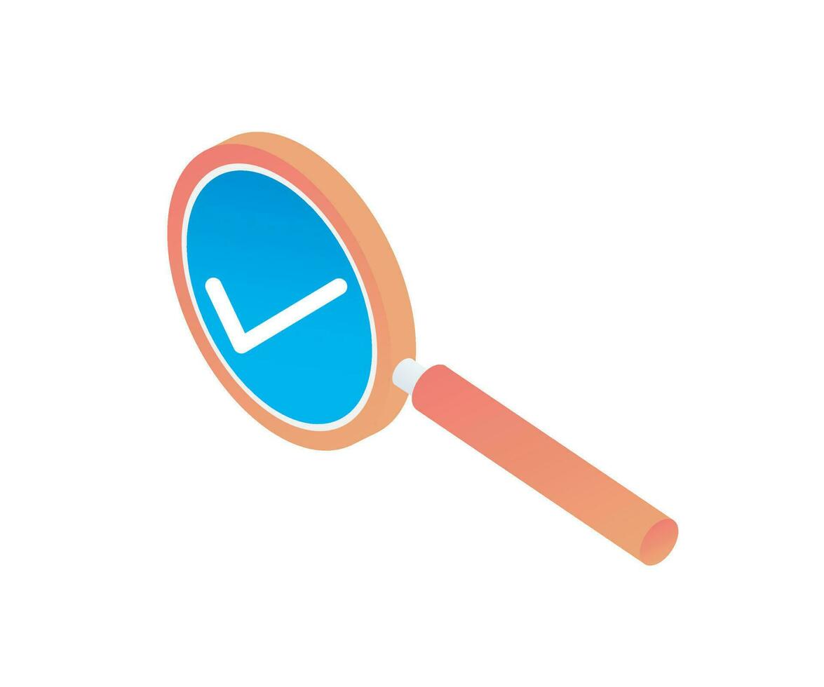 Isometric style icon of magnifying glass with checklist isolated on white background vector