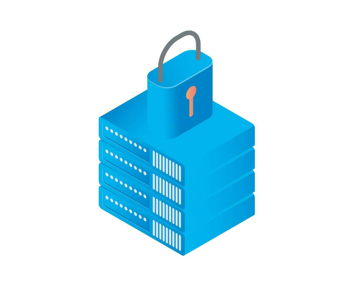 Isometric style icon of server security with padlock isolated on white background vector
