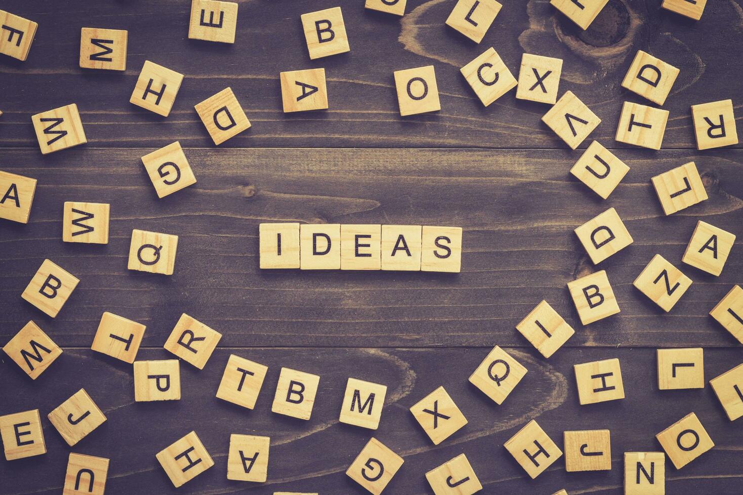 Ideas word wood block on table for business concept. photo