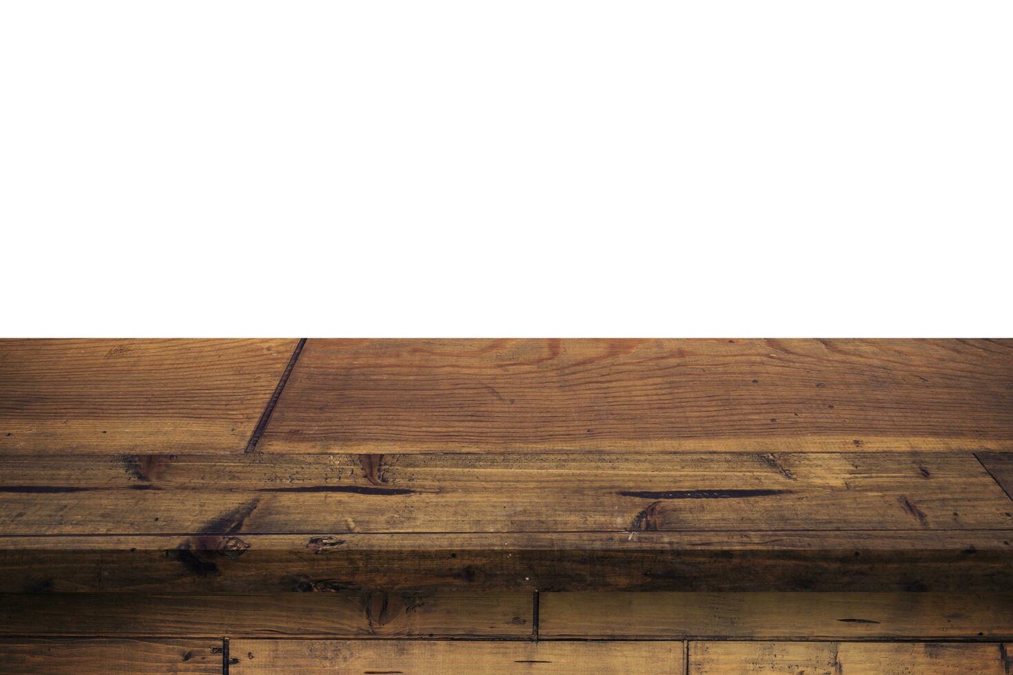 Empty wood table on isolate white background and display montage with copy space for product. photo
