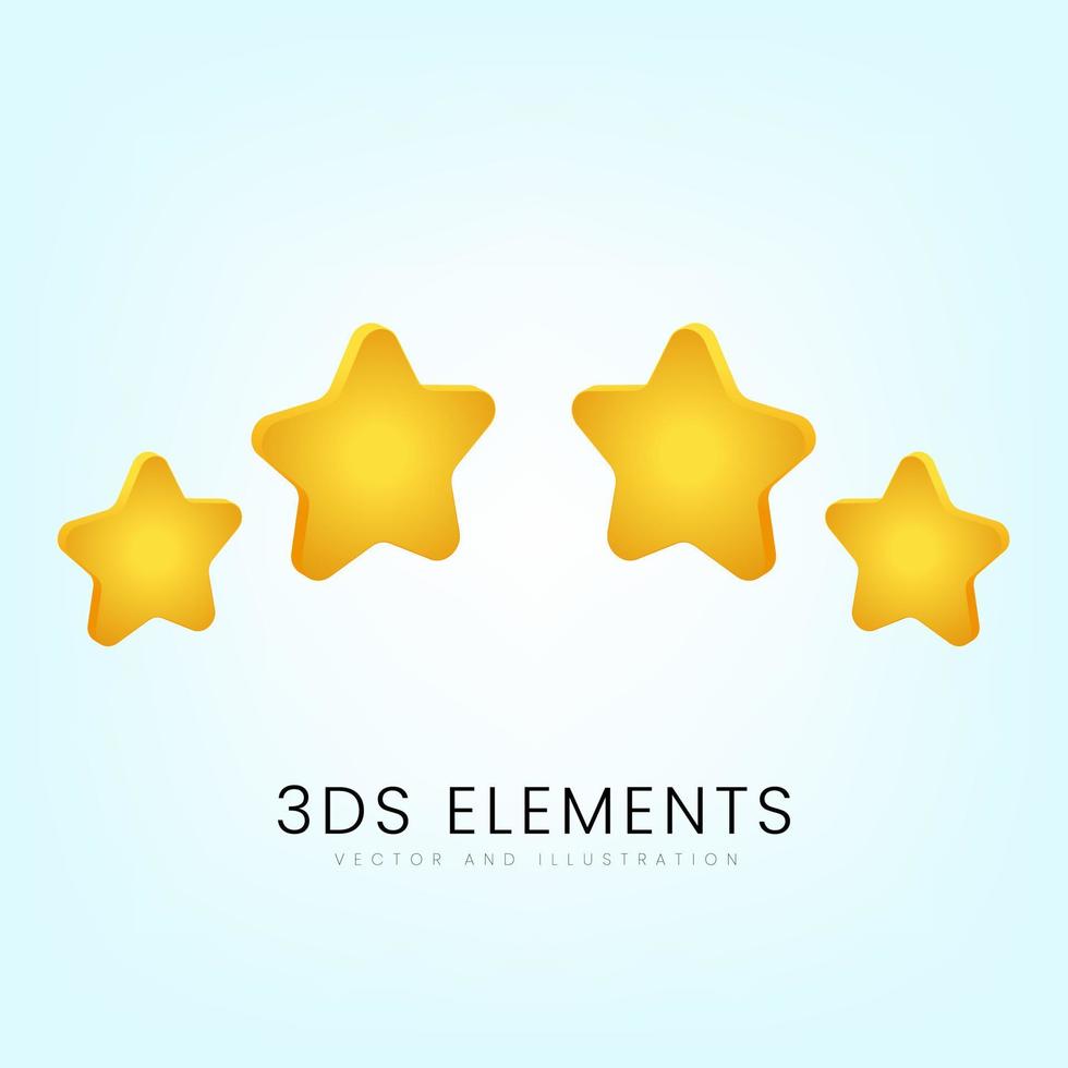 Four yellow stars glossy colors. Customer rating feedback concept from client about employee of website. Realistic 3d design. Vector illustration