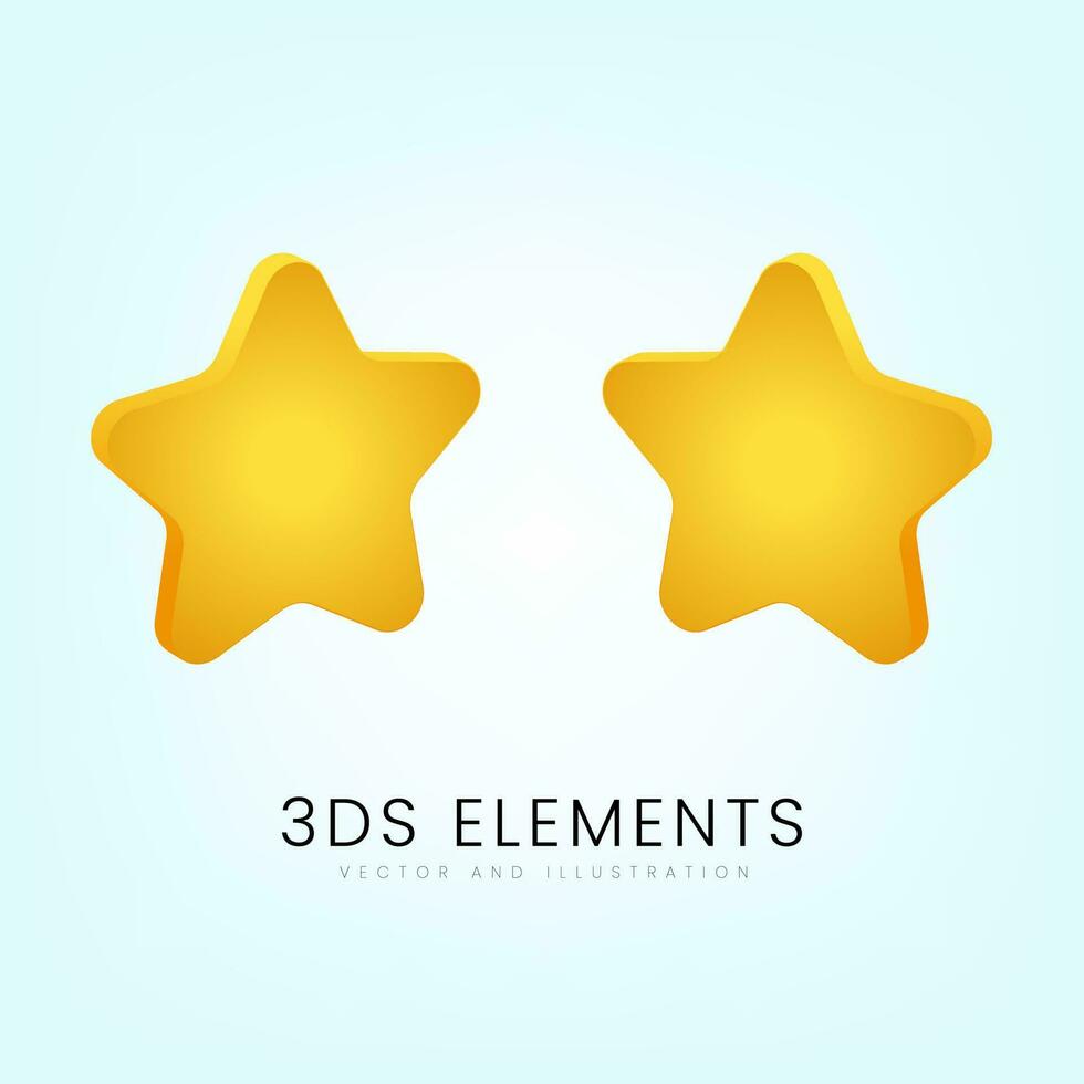 Two yellow stars on blue gradient background. Customer rating feedback star concept from client about employee of website. Realistic 3d design. Vector illustration