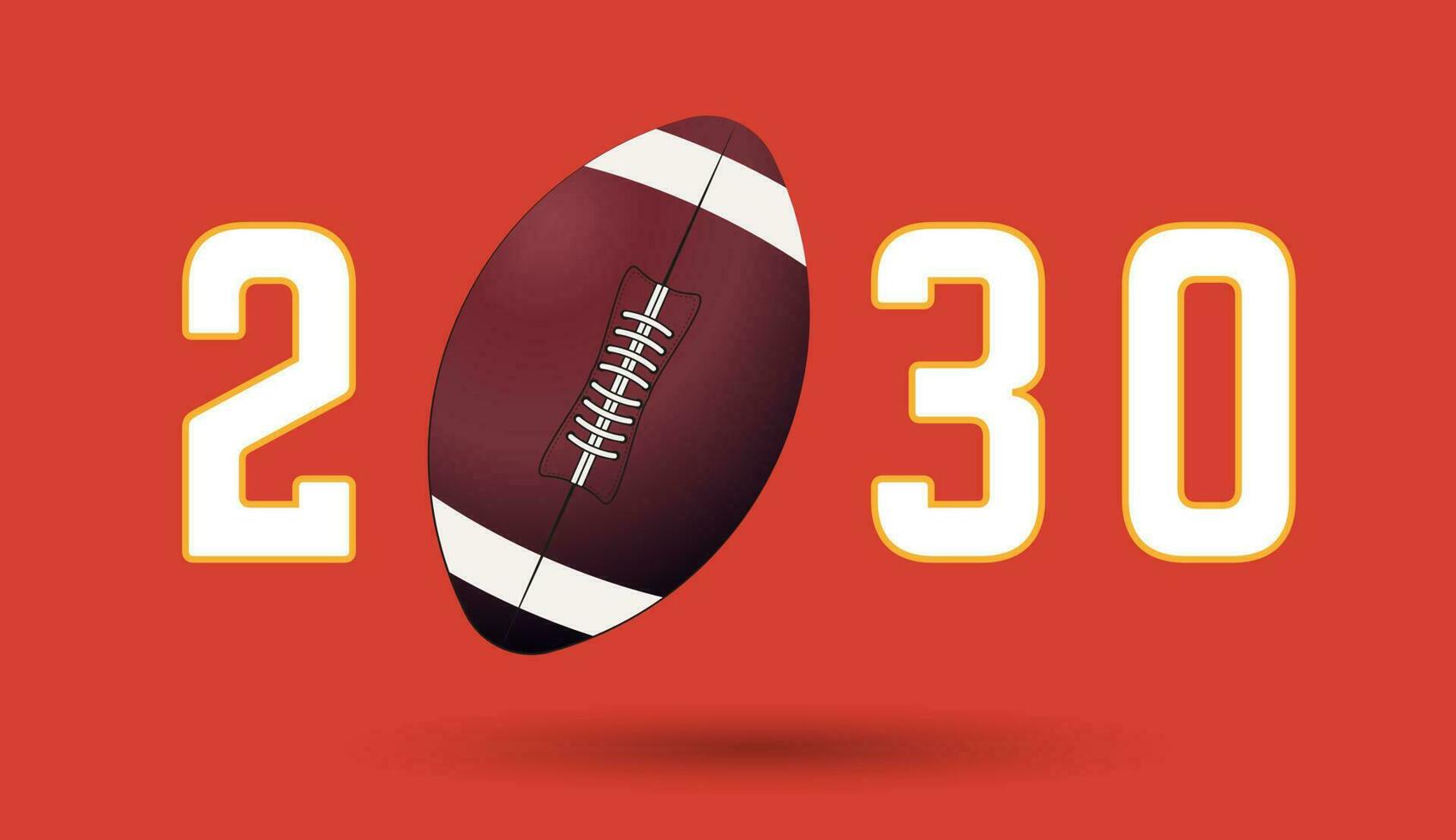 2030 of Ameracan football Match, a football ball on Year letters, for