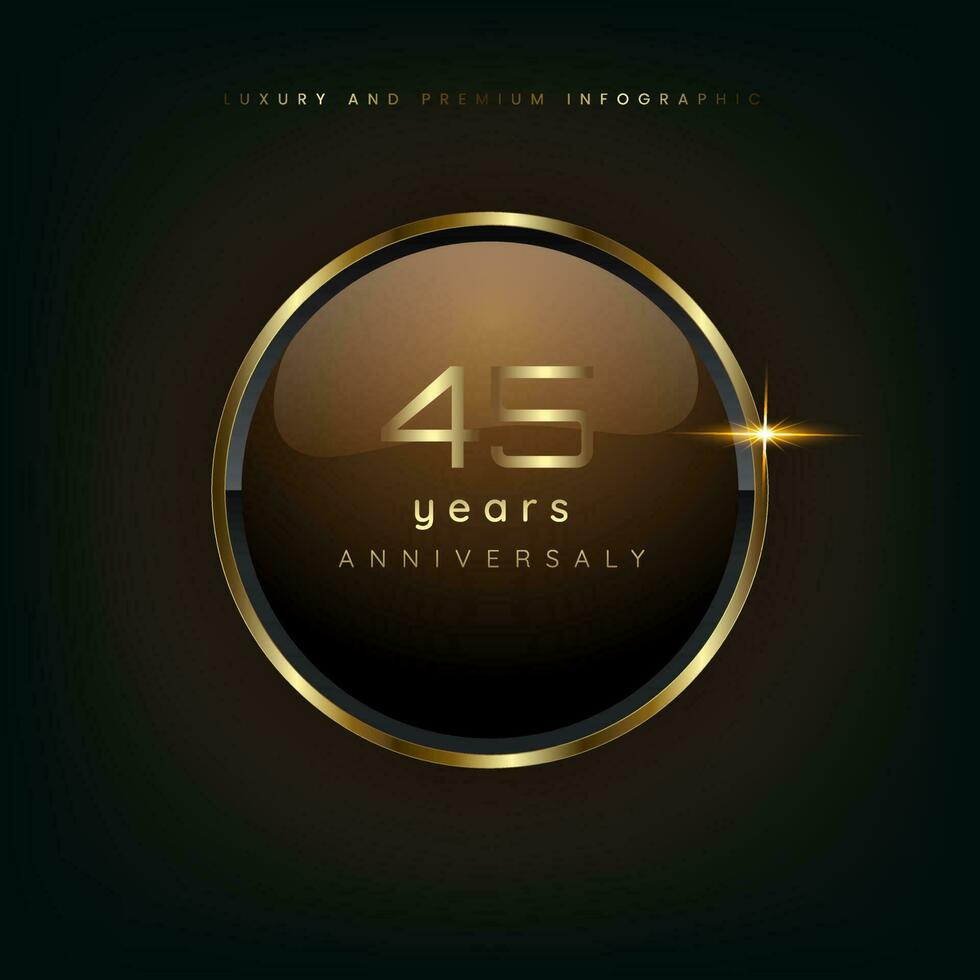 45 years gold button shiny metallic, celebration premium buttons and luxury banner on dark background use as luxury button vector illustration