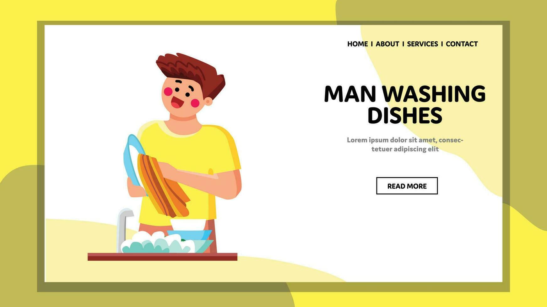 man washing dishes vector
