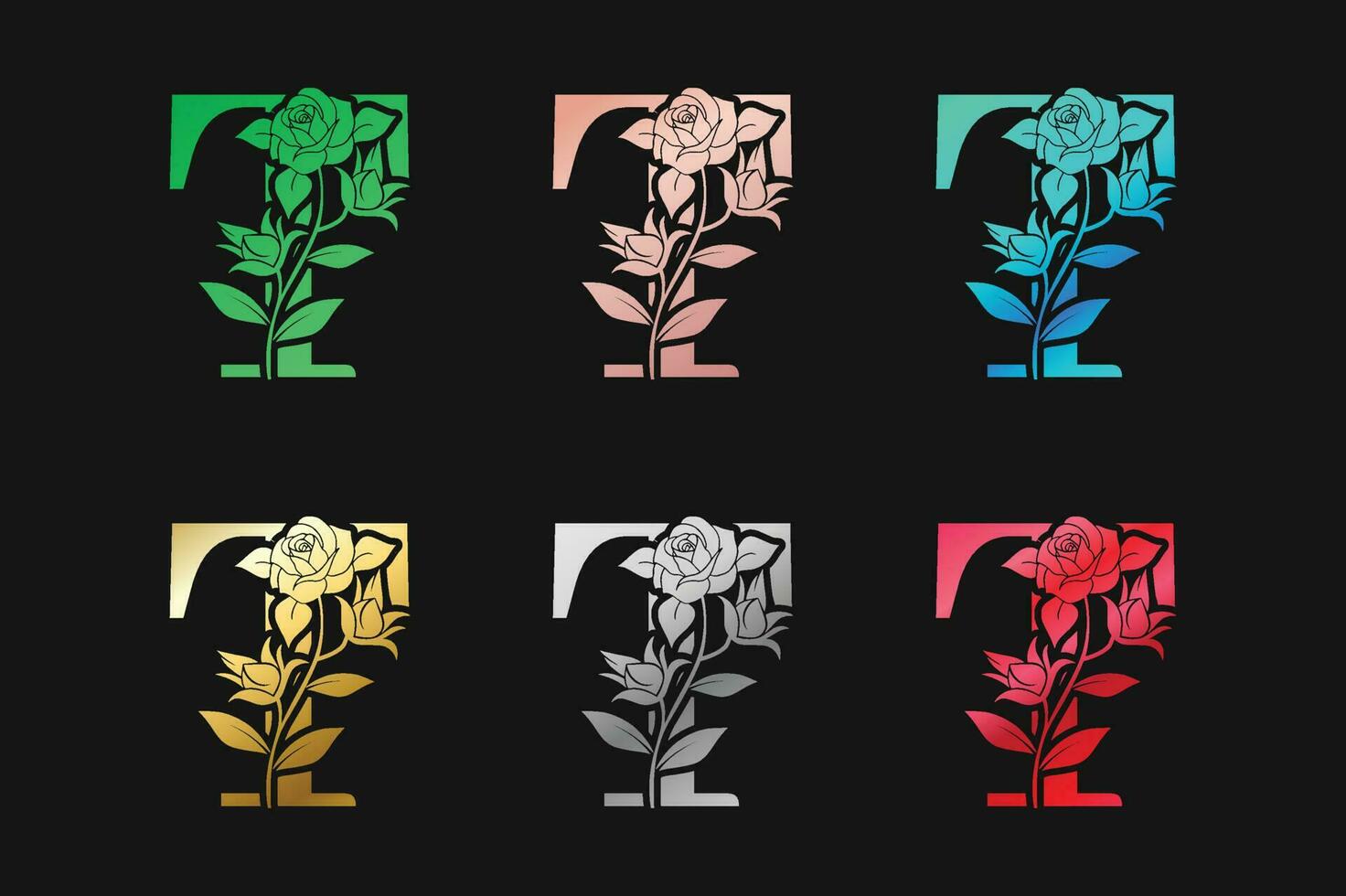 alfabeto letra t con flores y hojas vector
