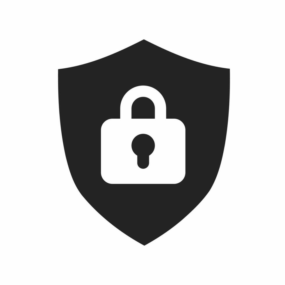 Shield and padlock icon. Shield icon illustration on white background. Stock vector illustration.