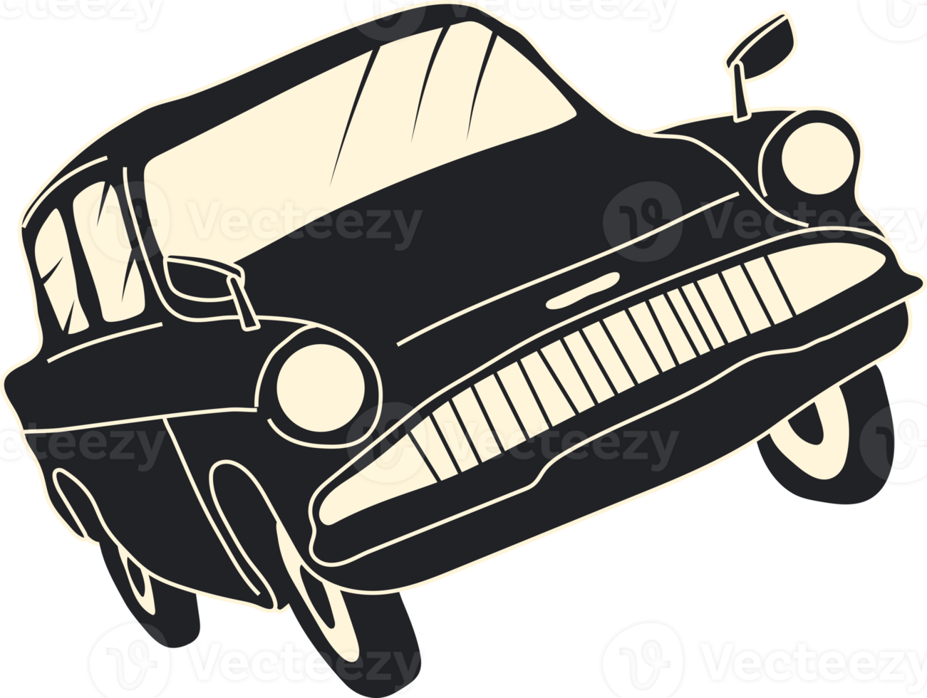 Magical flying car in monochrome style. Hand drawn illustration. png