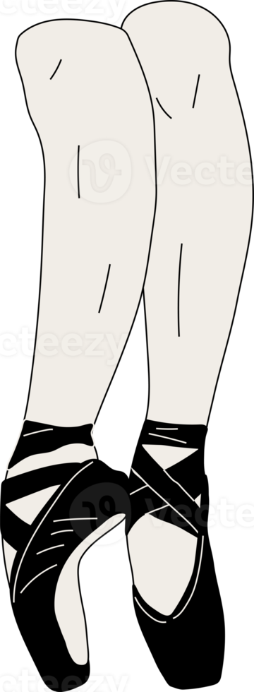 Pointe shoes, sketch hand drawn illustration. Ballerina on the pointes in monochrome style. Artist or woman in the ballet studio. png