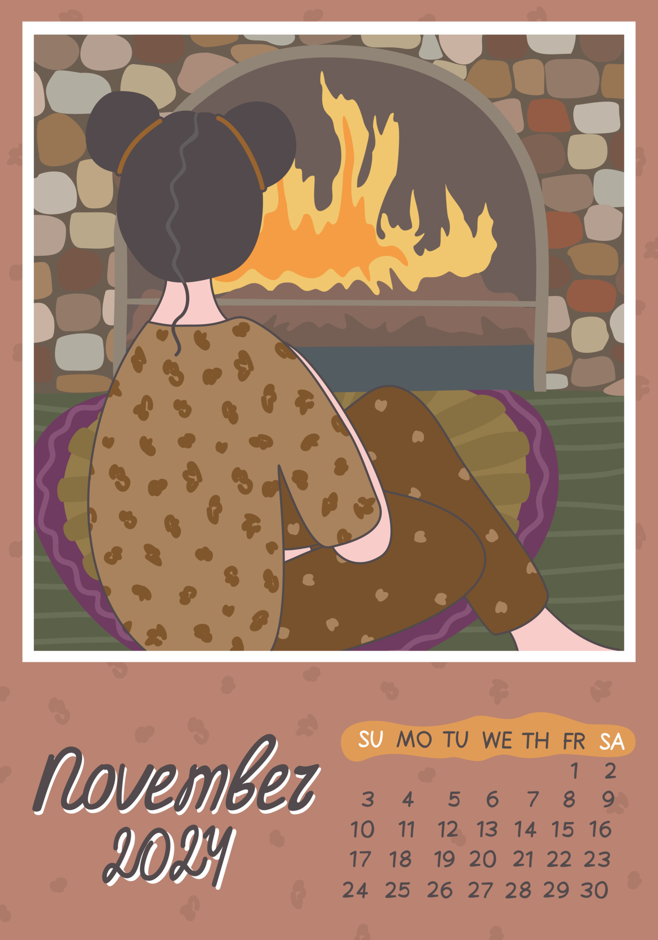 November 2024. Calendar A4. Week starts on Sunday, vector illustration