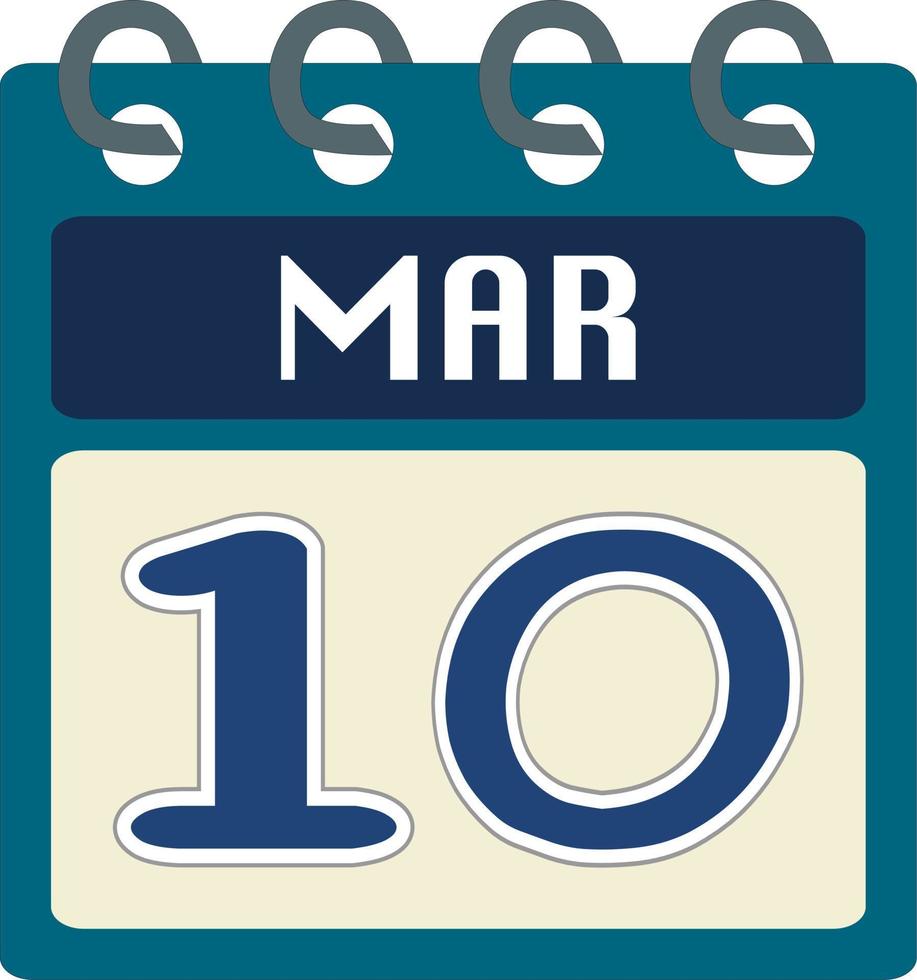 plano icono calendario 10 de marzo. fecha, día y mes. vector ilustración . azul verde azulado verde color bandera .